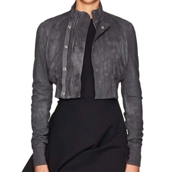 Rick Owens Egon Blistered Leather Crop Bomber Jacket - Picture 1 of 16